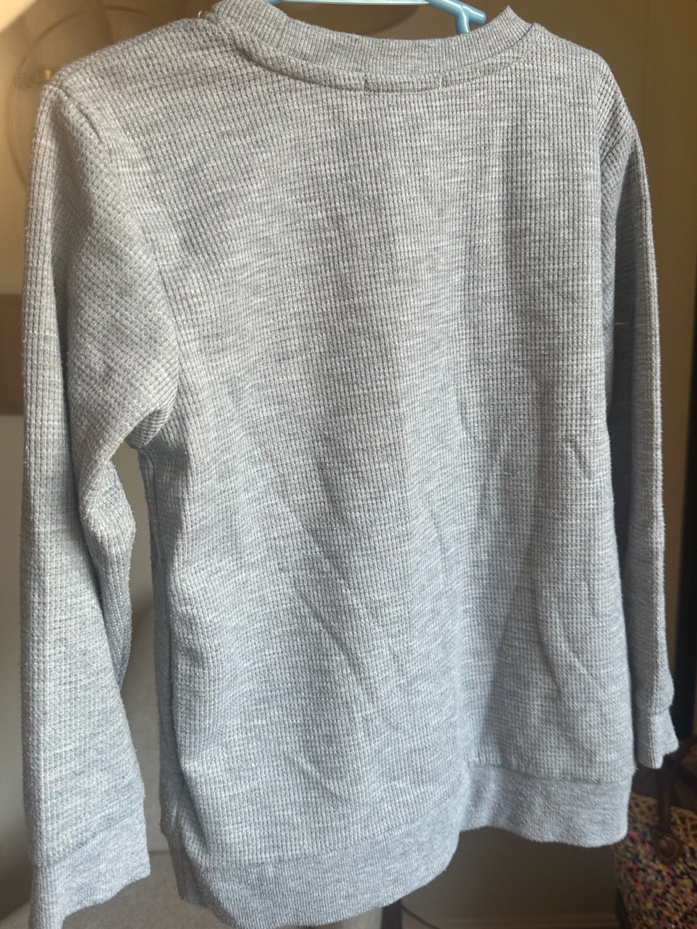 Kids Light Gray Waffle Knit Sweater with Navy Chest Pocket - Picture 2 of 3